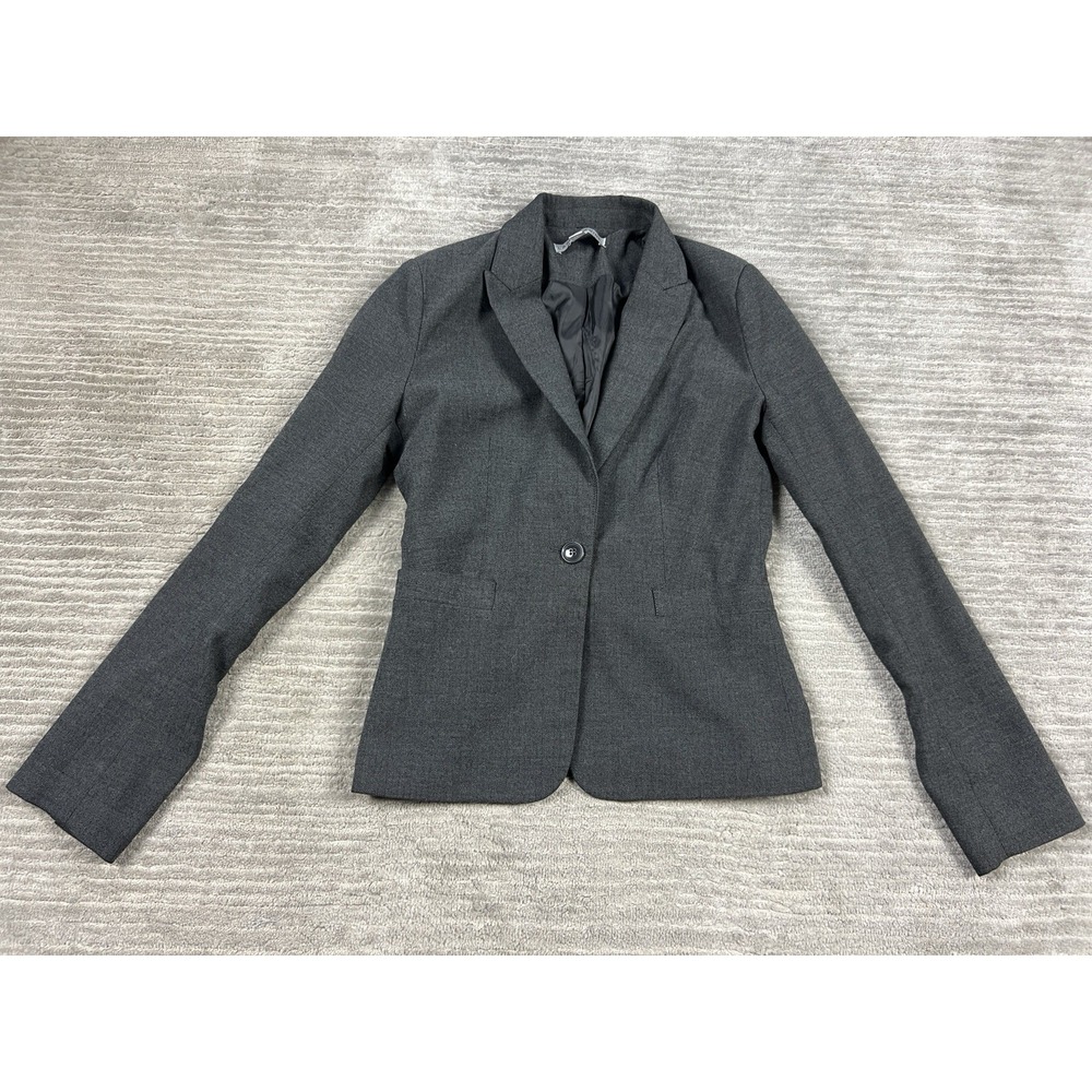 Larry Levine‎ Blazer Womens 6 Gray Long Sleeve Lined One Button Front Career